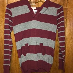 Maroon & Gray Stripped Shirt with hood